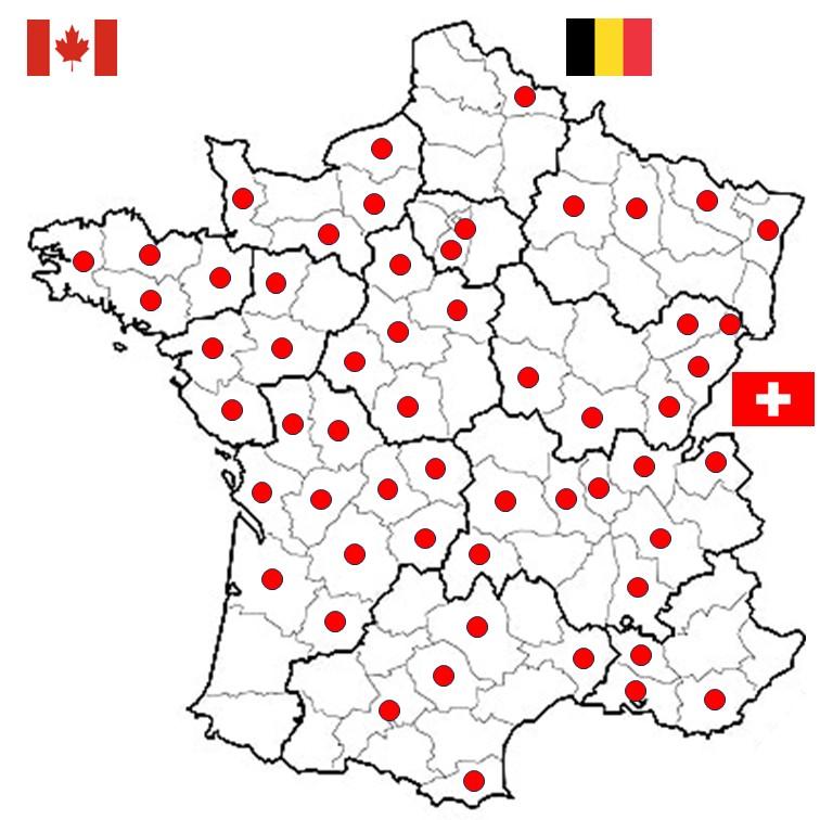 Carte de france des representations des comedies theatrales de stef russeil